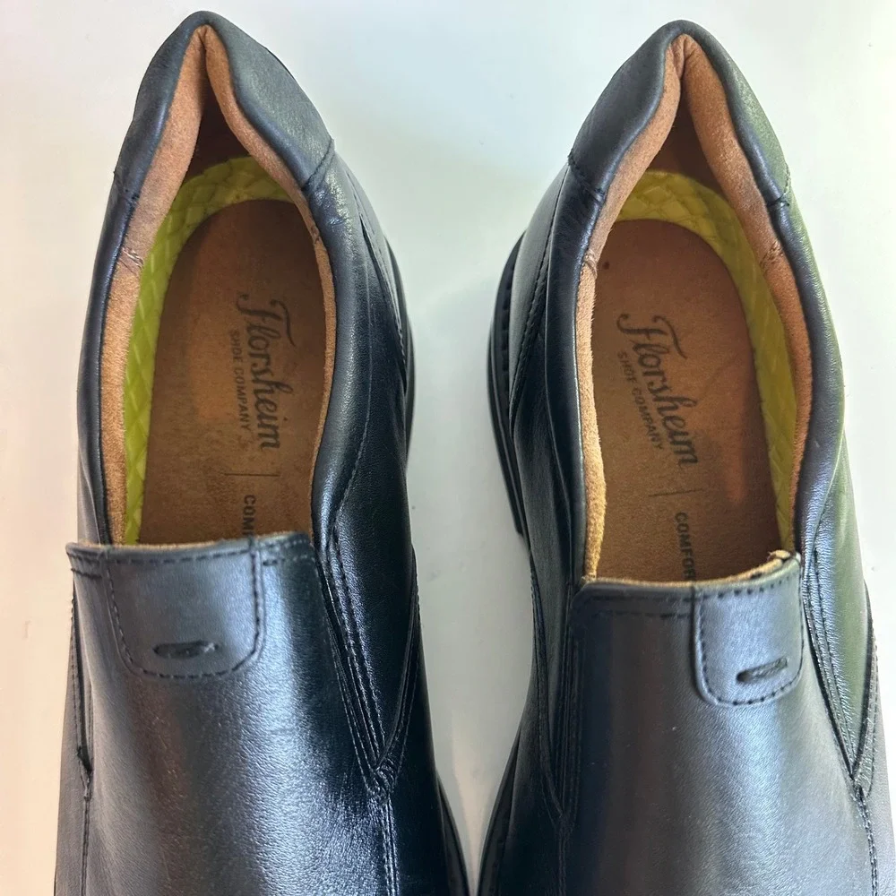 Florsheim Mens Black‎ Leather Slip On Loafers Dress Shoes Comfortech Size 11.5